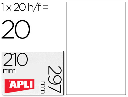 APLI - ETIQUETA ADHESIVA TRANSLUCIDAS TAMAÑO 210X297 MM - FOTOCOPIADORA -LASER CAJA CON 20 ETIQUETAS (Ref.1225)