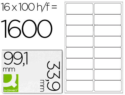 Q-CONNECT - ETIQUETA ADHESIVA TAMAÑO 99,1X33,9 MM FOTOCOPIADORA LASER INK-JET CAJA CON 100 HOJAS DIN A4 (Ref.KF01584)