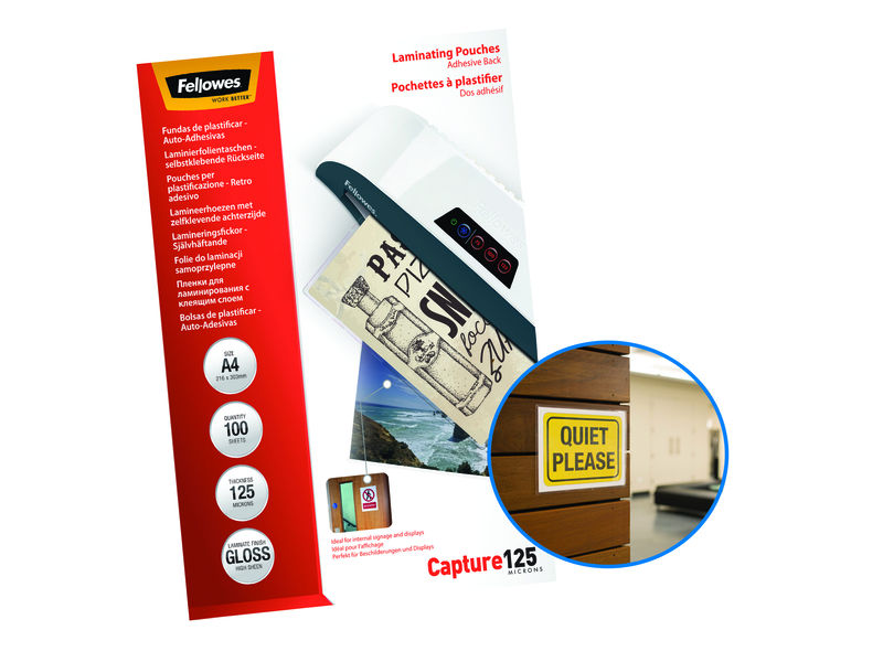 FELLOWES - Pack 100 Bolsas Plastificar 125 Mic. Adesivas A4 Pack 100 (Ref.5328901)