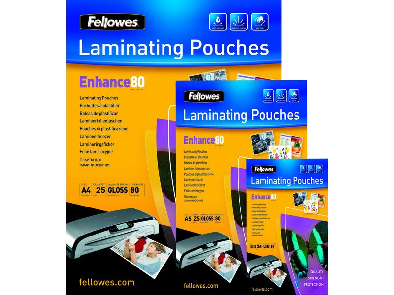FELLOWES - Pack 100 FUNDAS PLASTIFICAR 80 MIC. BRILLO A4 (216X303 MM) (Ref.5306114)