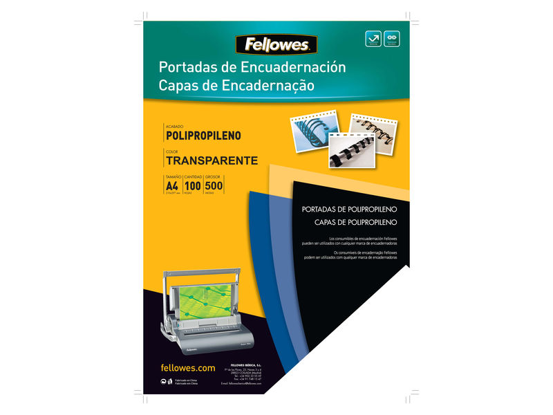 FELLOWES - Pack DE 100 PORTADAS PP TRANSPARENTE 450 MICRAS (Ref.54770)