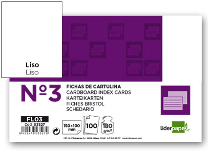LIDERPAPEL - FICHA LISA Nº3 100X150MM PAQUETE DE 100 180G (Ref.FL03)