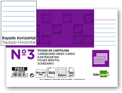 LIDERPAPEL - FICHA RAYADA Nº3 100X150MM PAQUETE DE 100 180G (Ref.FR03)