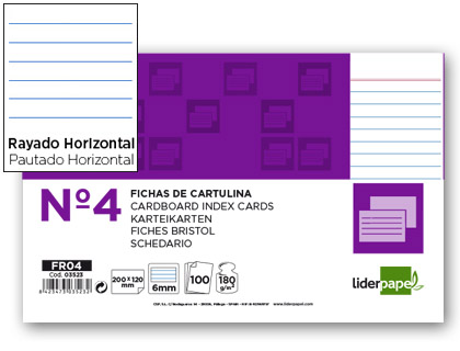 LIDERPAPEL - FICHA RAYADA Nº4 125X200MM PAQUETE DE 100 180G (Ref.FR04)