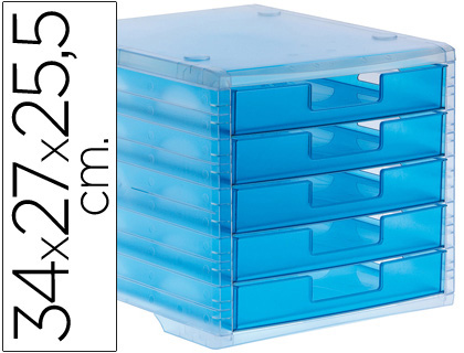 Q-CONNECT - FICHERO CAJONES DE SOBREMESA 340X270X255 MM APILABLES 5 CAJONES AZUL MAR TRANSLUCIDO (Ref.KF18421)