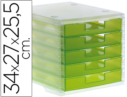 Q-CONNECT - FICHERO CAJONES DE SOBREMESA 340X270X255 MM APILABLES 5 CAJONES VERDE KIWI TRANSLUCIDO (Ref.KF18423)