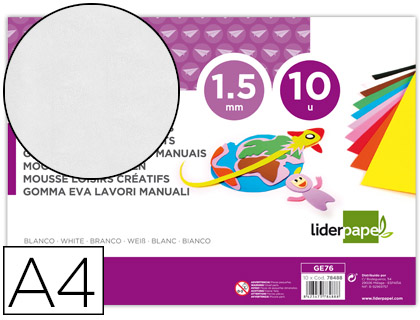 LIDERPAPEL - GOMA EVA DIN A4 60G/M2 ESPESOR 1,5MM BLANCO PAQUETE DE 10 HOJAS (Ref.GE76)