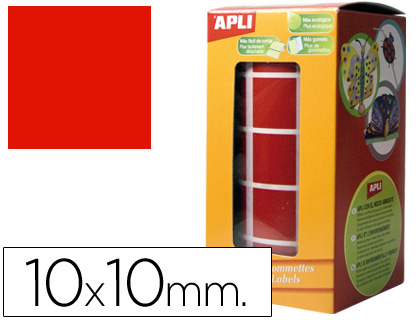 GOMETS AUTOADHESIVOS CUADRADAS 10X10 MM ROJO EN ROLLO (Ref.4873)