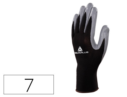 DELTAPLUS - GUANTE DE PUNTO POLIESTER PALMA DE NITRILO ESPECIAL PARA MECANICA GRASAS ACEITES NEGRO-GRIS TALLA 7 (Ref.VE712GR-07)