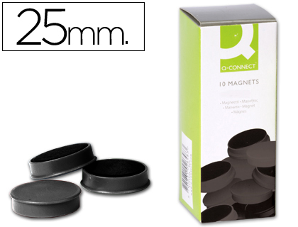 Q-CONNECT - IMANES PARA SUJECION IDEAL PARA PIZARRAS MAGNETICAS25 MM NEGRO -CAJA DE 10 IMANES (Ref.KF02638)