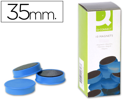 Q-CONNECT - IMANES PARA SUJECION IDEAL PARA PIZARRAS MAGNETICAS35 MM AZUL -CAJA DE 10 IMANES (Ref.KF02646)