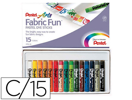 PENTEL - LAPICES PASTEL PARA TEXTIL CAJA DE 15 COLORES SURTIDOS (Ref.PTS-15)