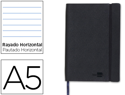 LIDERPAPEL - LIBRETA SIMIL PIEL A5 120 HOJAS 70G/M2 HORIZONTAL SIN MARGEN NEGRO (Ref.LB44)