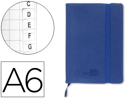 LIDERPAPEL - LIBRETA SIMIL PIEL A6 120 HOJAS 70G/M2 INDICE AZUL (Ref.LD09)