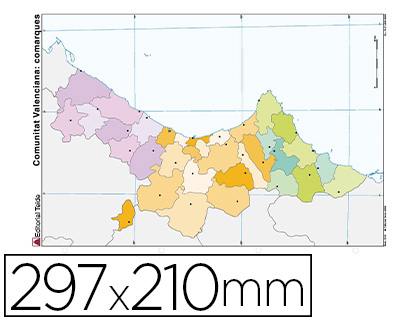 MAPA MUDO COLOR DIN A4 COMUNIDAD VALENCIANA POLITICO 