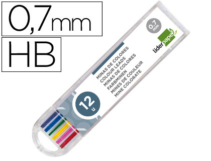 LIDERPAPEL - MINAS COLORES SURTIDOS DE 0.7MM ESTUCHE DE 12 MINAS (Ref.ML07)