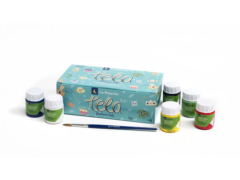 LA PAJARITA - Pinturas Caja 6 Ud Textil + Pincel Div colores (Ref.119494)