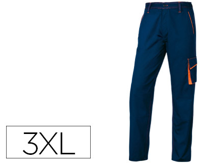 DELTAPLUS - PANTALON DE TRABAJO CINTURA AJUSTABLE 5 BOLSILLOS COLOR AZUL NARANJA TALLA 3XL (Ref.M6PANBM-3X)