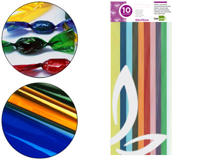 LIDERPAPEL - PAPEL CELOFAN 50X70 CM 22G/M2 BOLSA DE 10 HOJAS COLORES SURTIDOS (Ref.CL20)
