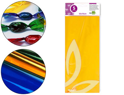 LIDERPAPEL - PAPEL CELOFAN 50X70 CM 22G/M2 BOLSA DE 5 HOJAS AMARILLO (Ref.CL17)