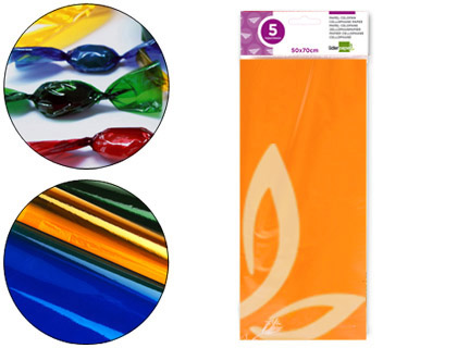 LIDERPAPEL - PAPEL CELOFAN 50X70 CM 22G/M2 BOLSA DE 5 HOJAS NARANJA (Ref.CL12)