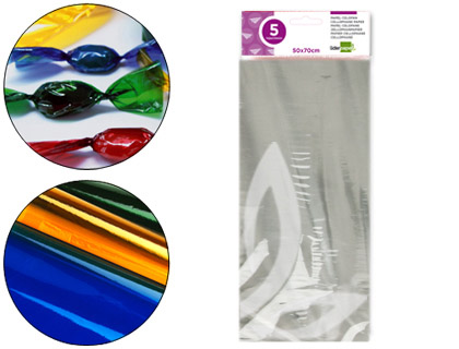 LIDERPAPEL - PAPEL CELOFAN 50X70 CM 22G/M2 BOLSA DE 5 HOJAS TRANSPARENTE (Ref.CL16)