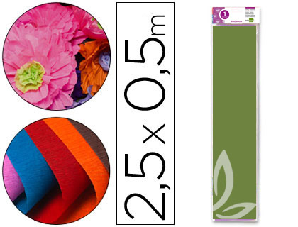 LIDERPAPEL - PAPEL CRESPON 50 CM X 2.5M 34G/M2 VERDE OLIVA (Ref.CP18)