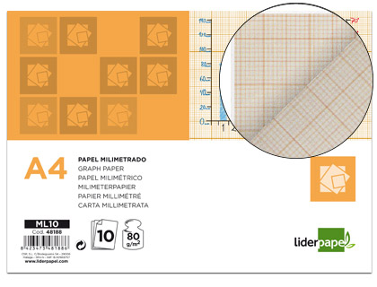 LIDERPAPEL - PAPEL DIBUJO 210X297MM 80G/M2 MILIMETRADO PACK DE 10 (Ref.ML10)
