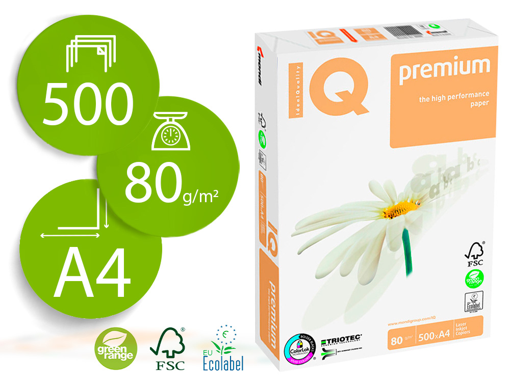 IQ - PAPEL IQ PREMIUM A4 - 80g - Paquete 500h (Ref.IP8030)