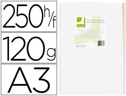 Q-CONNECT - PAPEL FOTOCOPIADORA ULTRA WHITE DIN A3 120 GRAMOS PAQUETE DE 250 HOJAS (Ref.KF17789)