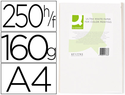 Q-CONNECT - PAPEL FOTOCOPIADORA ULTRA WHITE DIN A4 160 GRAMOS PAQUETE DE 250 HOJAS (Ref.KF17786)