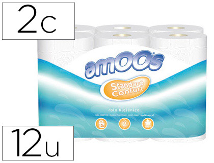 AMOOS - PAPEL HIGIENICO 2 CAPAS 100 MM DIAMETRO X 87 MM ALTO PAQUETE DE 12 ROLLOS (Ref.H621301.3)