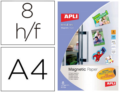 APLI - PAPEL magnético BLANCO DIN A4 PARA IMPRESORAS INKJET PAQUETE DE 8 HOJAS (Ref.10245)