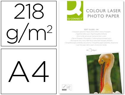 Q-CONNECT - PAPEL FOTO GLOSSY DIN A4 PARA FOTOCOPIADORAS E IMPRESORAS LASER -PAQUETE DE 100 HOJAS 218 GR (Ref.KF01935)