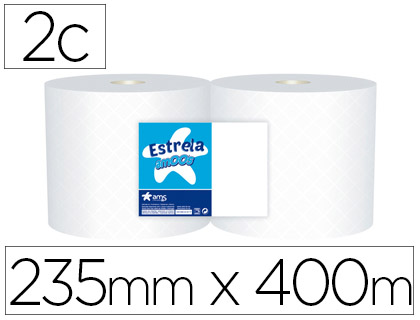 AMOOS - PAPEL SECAMANOS INDUSTRIAL 2 CAPAS 235 MM X 400 MT PAQUETE DE 2 ROLLOS (Ref.J624012.1)