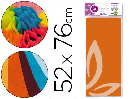LIDERPAPEL - PAPEL SEDA 52X76CM 18G/M2 BOLSA DE 5 HOJAS NARANJA (Ref.SE08)