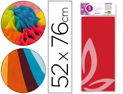 LIDERPAPEL - PAPEL SEDA 52X76CM 18G/M2 BOLSA DE 5 HOJAS ROJO (Ref.SE10)
