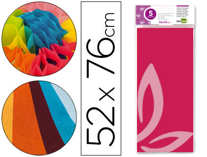 LIDERPAPEL - PAPEL SEDA 52X76CM 18G/M2 BOLSA DE 5 HOJAS ROSA FUERTE (Ref.SE13)