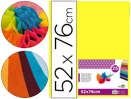 LIDERPAPEL - PAPEL SEDA AMARILLO 52X76 CM 18 GR -PAQUETE DE 25 HOJAS (Ref.SE25)