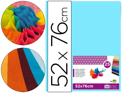 LIDERPAPEL - PAPEL SEDA CELESTE 52X76 CM 18 GR -PAQUETE DE 25 HOJAS (Ref.SE15)