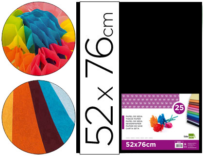 LIDERPAPEL - PAPEL SEDA NEGRO 52X76 CM 18 GR -PAQUETE DE 25 HOJAS (Ref.SE21)