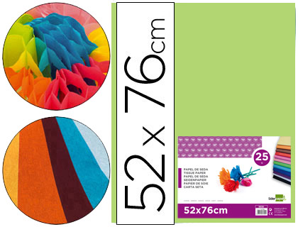 LIDERPAPEL - PAPEL SEDA VERDE MEDIO 52X76 CM 18 GR -PAQUETE DE 25 HOJAS (Ref.SE24)