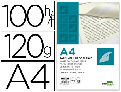 LIDERPAPEL - PAPEL VERJURADO A4 120G/M2 BLANCO PAQUETE DE 100 (Ref.VJ02)