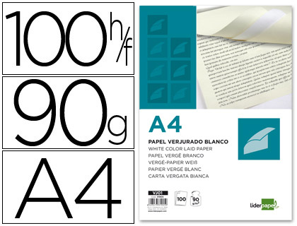 LIDERPAPEL - PAPEL VERJURADO A4 90G/M2 BLANCO PAQUETE DE 100 (Ref.VJ01)