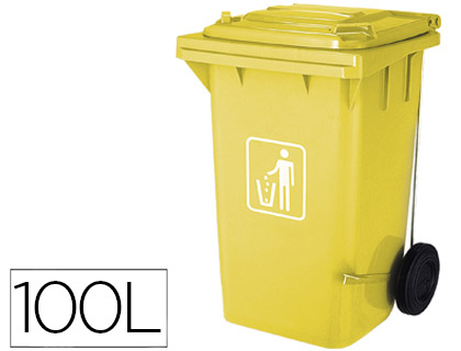 Q-CONNECT - PAPELERA CONTENEDOR PLASTICO CON TAPADERA 100L COLOR AMARILLO 750X470X370 MM CON RUEDAS (Ref.KF16543)