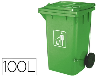 Q-CONNECT - PAPELERA CONTENEDOR PLASTICO CON TAPADERA 100L COLOR VERDE 750X470X370 MM CON RUEDAS (Ref.KF16542)