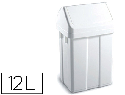 TTS - PAPELERA CONTENEDOR PLASTICO CON TAPADERA MAX 12 LITROS BLANCA 400X230X200 MM (Ref.24662)