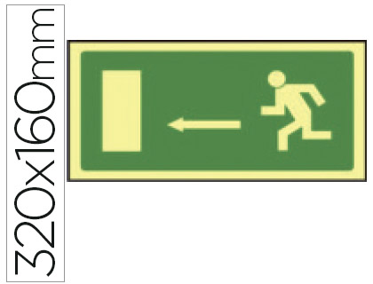 SYSSA - PICTOGRAMA SEÑAL DE SALIDA EMERGENCIA FLECHA IZQUIERDA EN PVC FOTOLUMINISCENTE 320X160 MM (Ref.9016F)