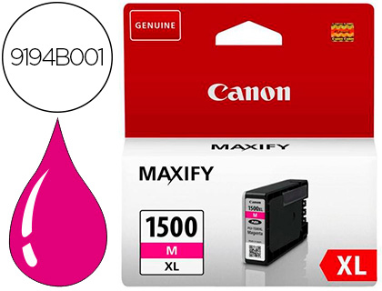CANON - Cartuchos ORIGINALES Inyección De Tinta MAXIFY PGI1500 XL M AA - MB2050 / MB2150 / MB2155 / MB2350 / MB2750 / MB2755 MAGENTA (Ref.9194B001)