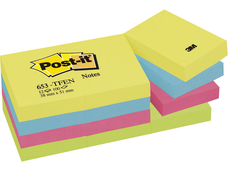 POST-IT - Notas adhesivas Gama Energia Pack 12 blocs 100h Colores surtidos 38x51mm (Ref.FT510283532)